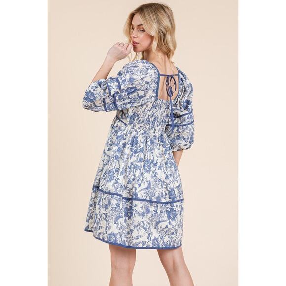 Blue Floral Women's Dress - Picture 3 of 5